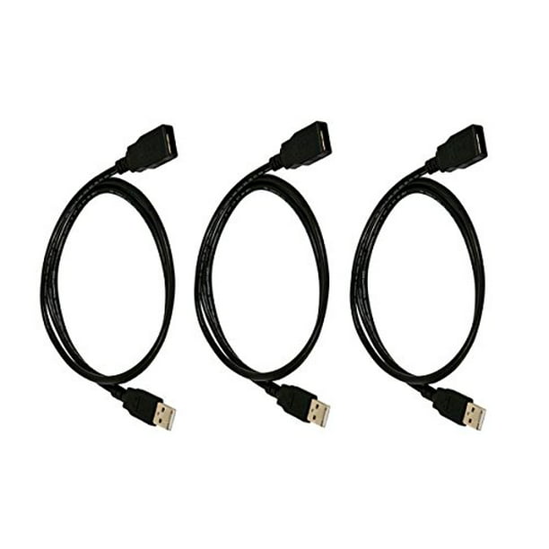 3 Pack USB 2.0 A Male to A Female Extension 28/24AWG Cable Gold Plated White 3 Feet 